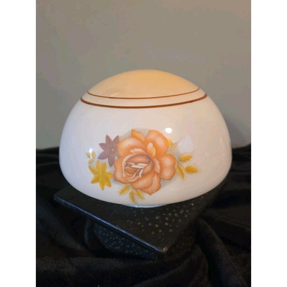 Vintage Milk Glass Floral Brown Rose Pattern Ceiling Light Shade 7in D X 5in H